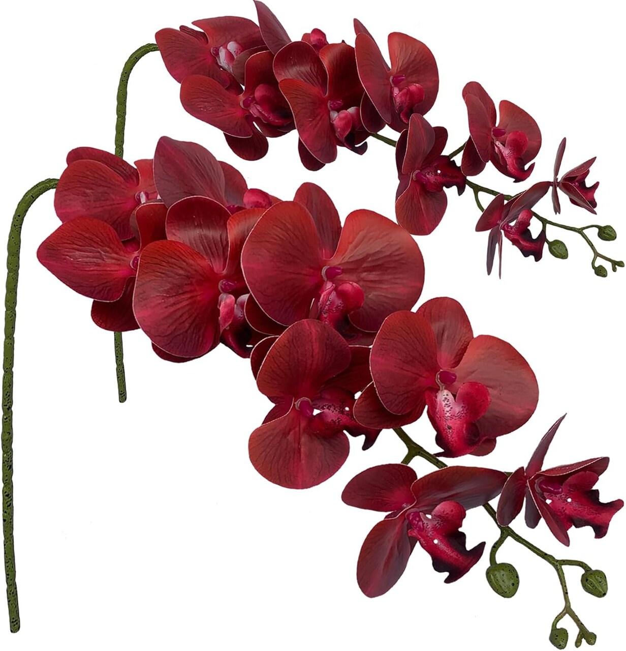 Artificial Phalaenopsis Flowers Branches 9 Large Blooms Artificial Orchid Flowers Stem Plants 42 Inches 2 Pcs for Home Wedding Décor (Red)